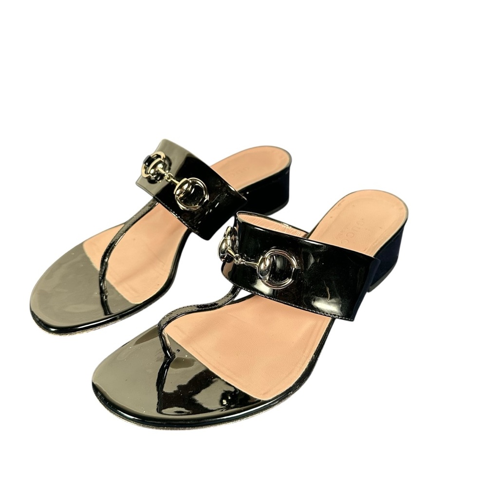 GUCCI Patent T-Bar Strap Horsebit Sandals - Picture 4 of 11